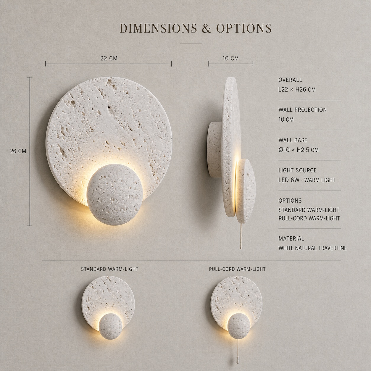 StoneBeamLab 22 by 26 cm white travertine wall light image 3