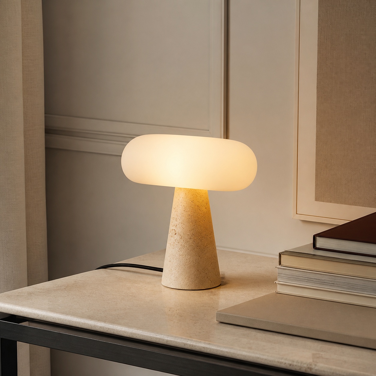 StoneBeamLab cream natural stone table lamp image 2
