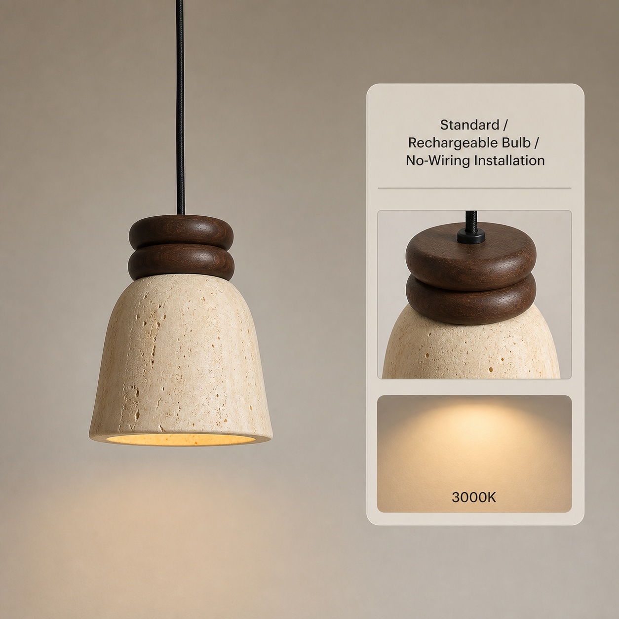 StoneBeamLab 12.5 cm natural stone pendant light image 3