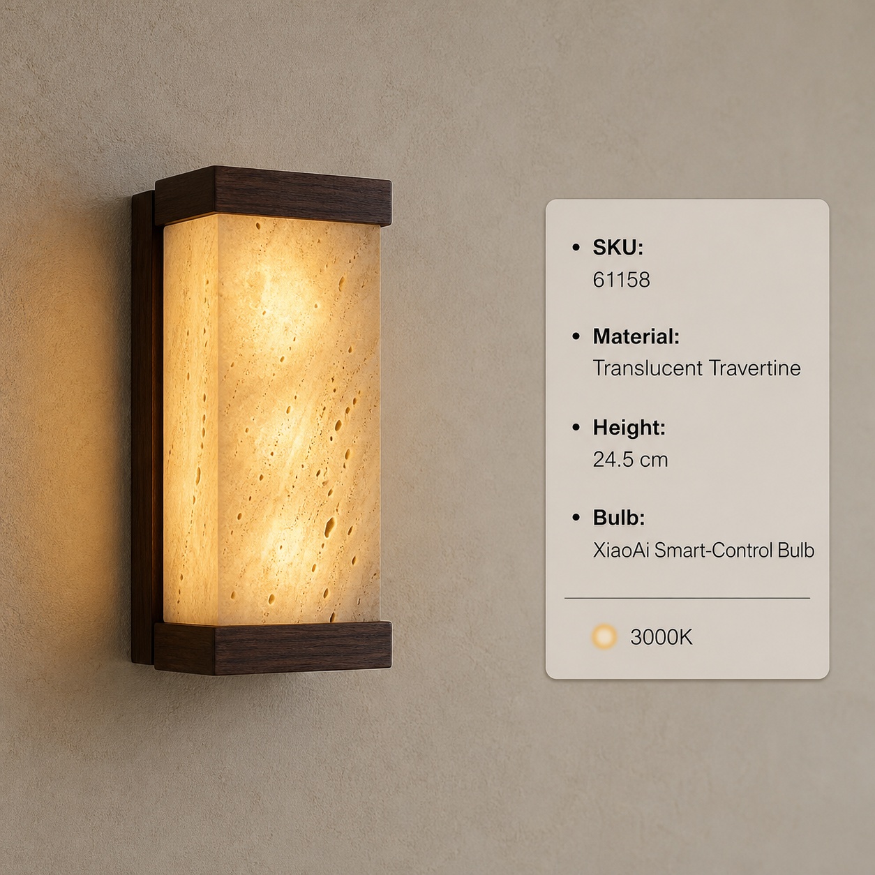 StoneBeamLab 24.5 cm translucent travertine wall light image 2