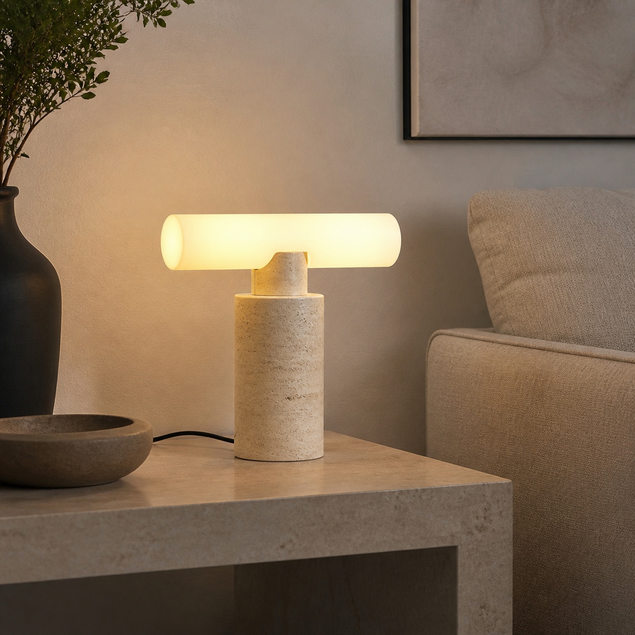 StoneBeamLab cream natural stone table lamp image 4