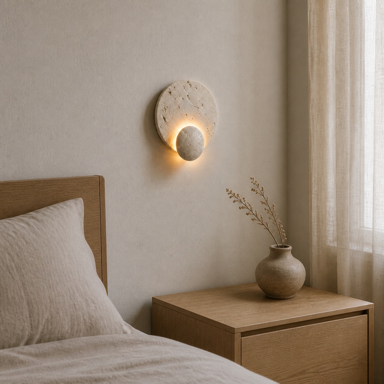 StoneBeamLab 22 by 26 cm white travertine wall light image 7