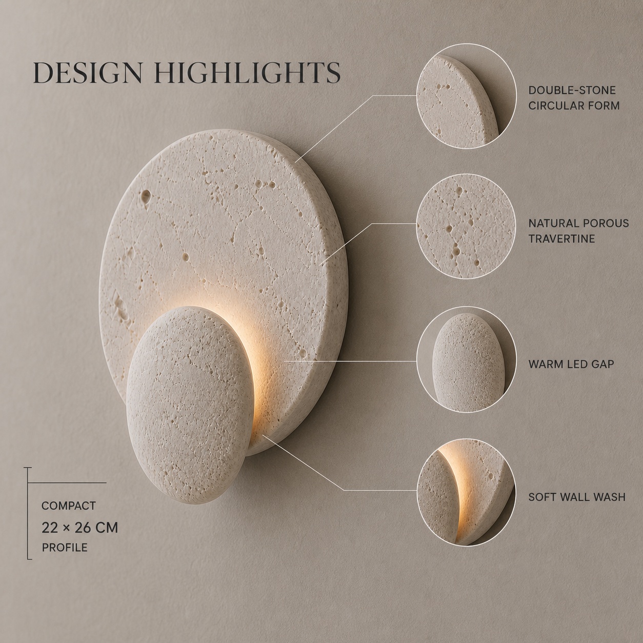 StoneBeamLab 22 by 26 cm white travertine wall light image 12