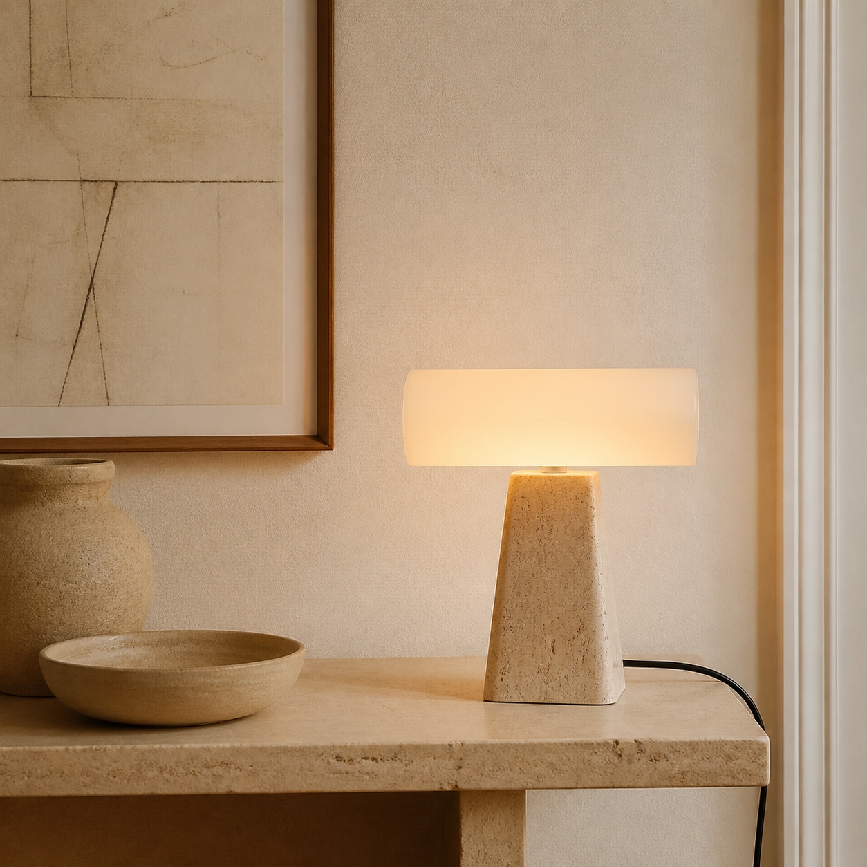 StoneBeamLab cream natural stone table lamp image 9
