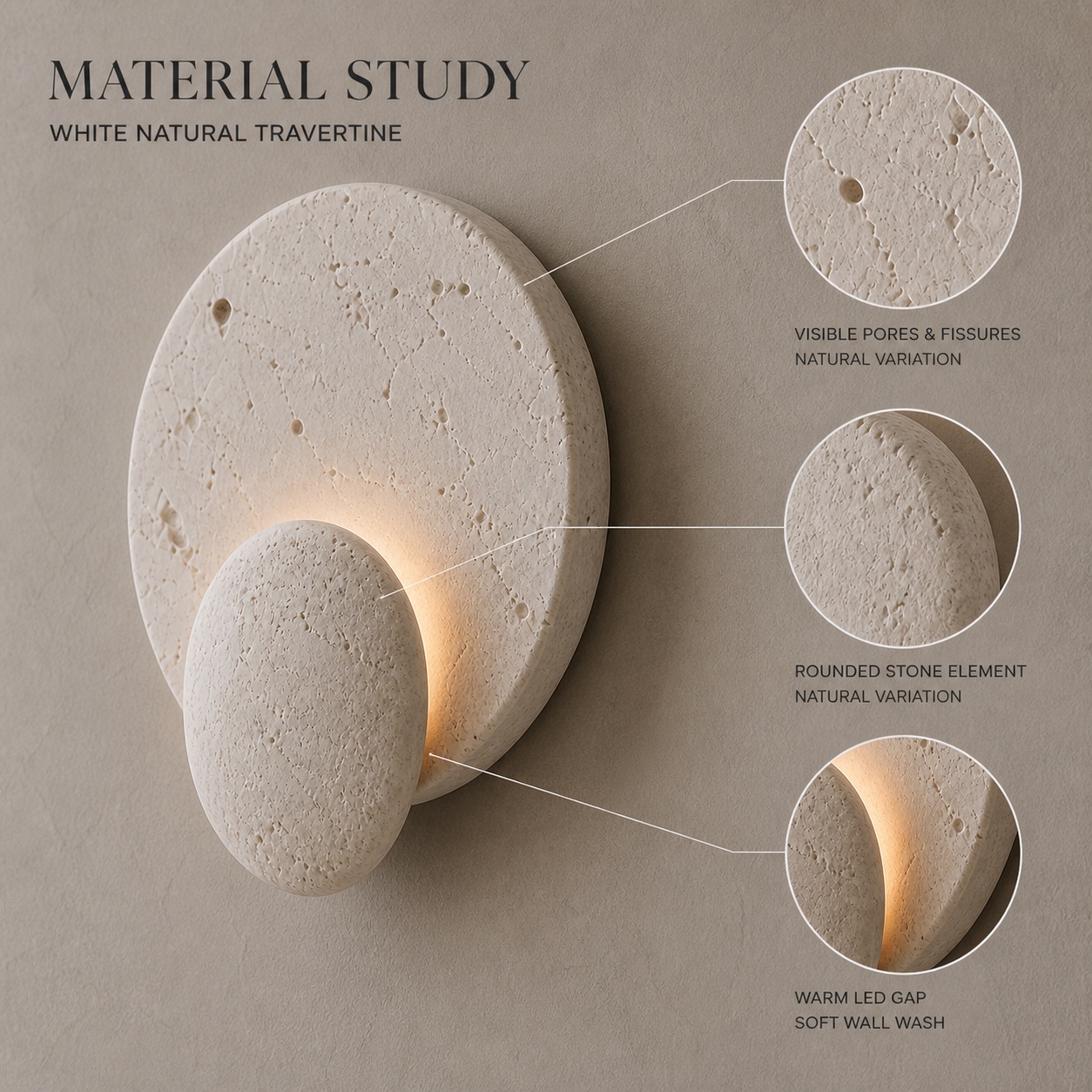StoneBeamLab 22 by 26 cm white travertine wall light image 11