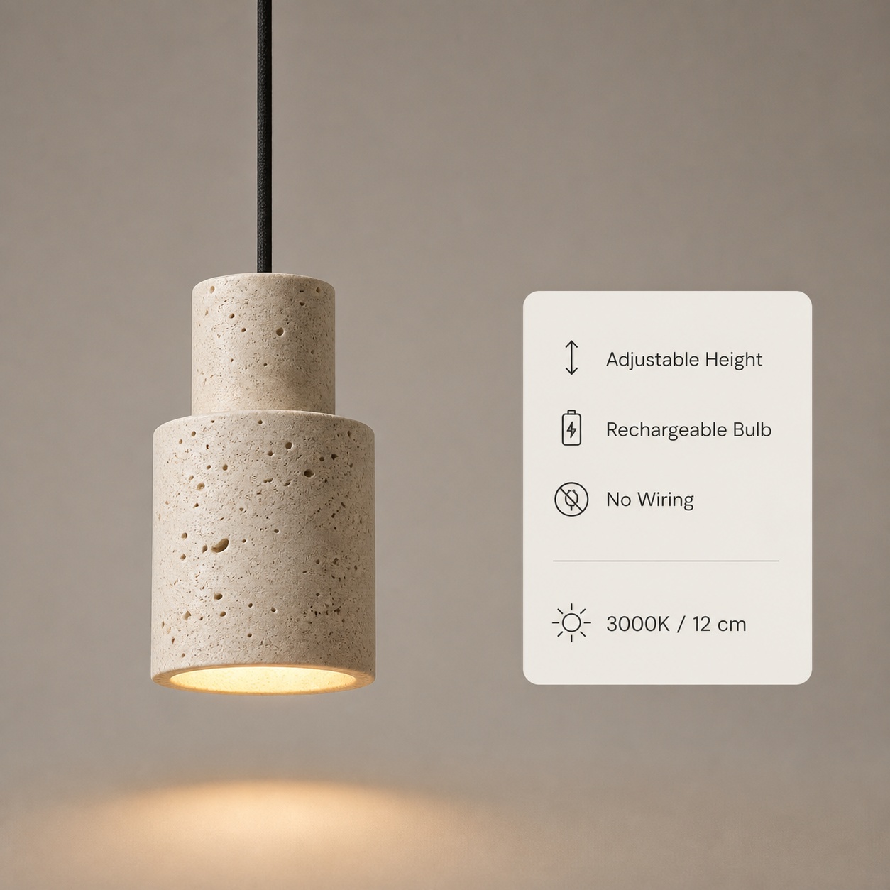StoneBeamLab 12 cm natural stone pendant light image 3