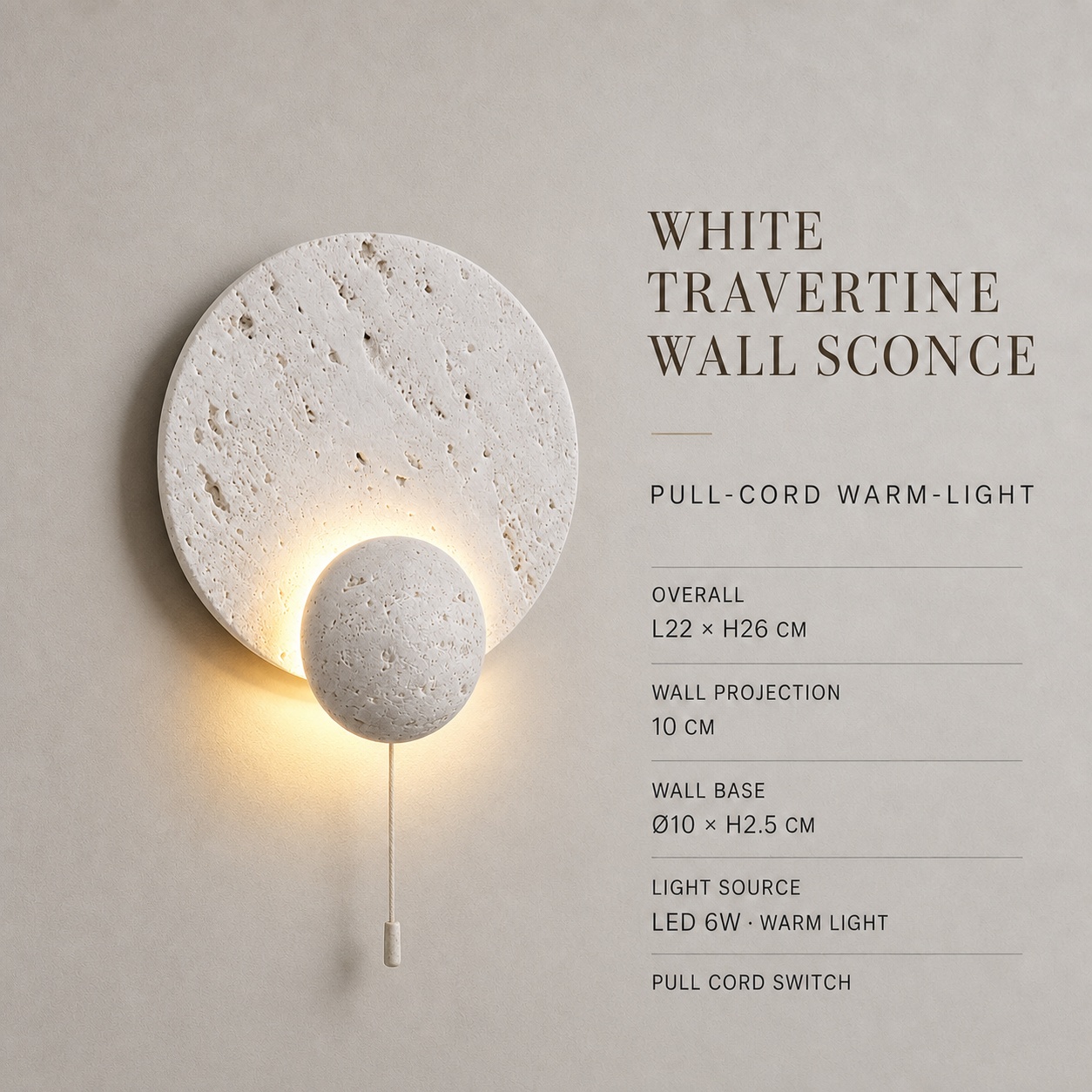StoneBeamLab 22 by 26 cm white travertine wall light image 2