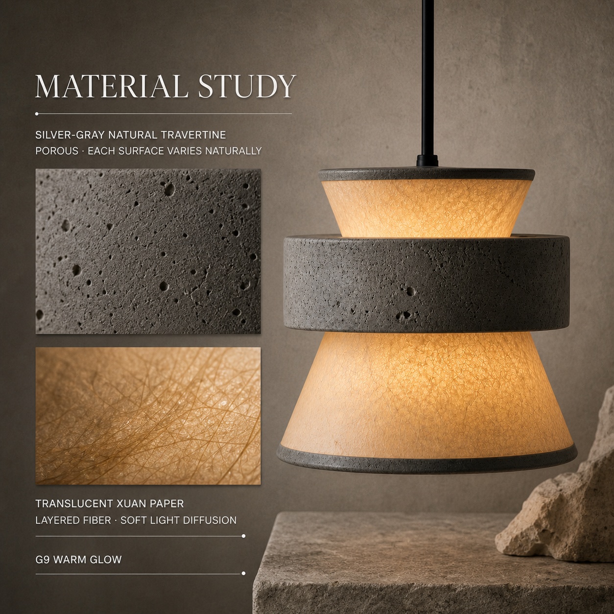 StoneBeamLab natural stone pendant light image 12