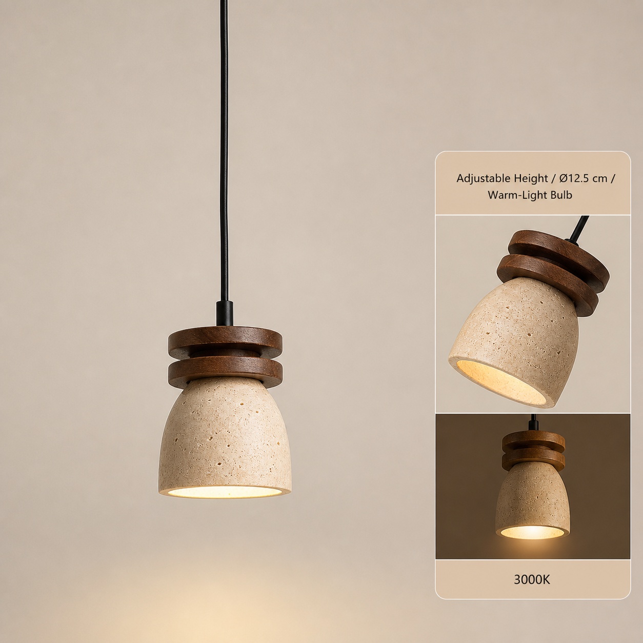 StoneBeamLab 12.5 cm natural stone pendant light image 4