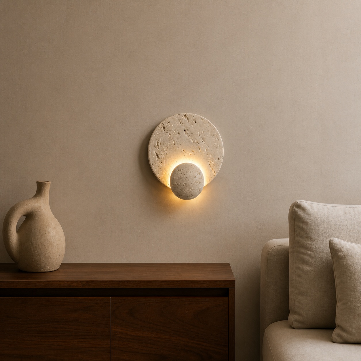 StoneBeamLab 22 by 26 cm white travertine wall light image 5