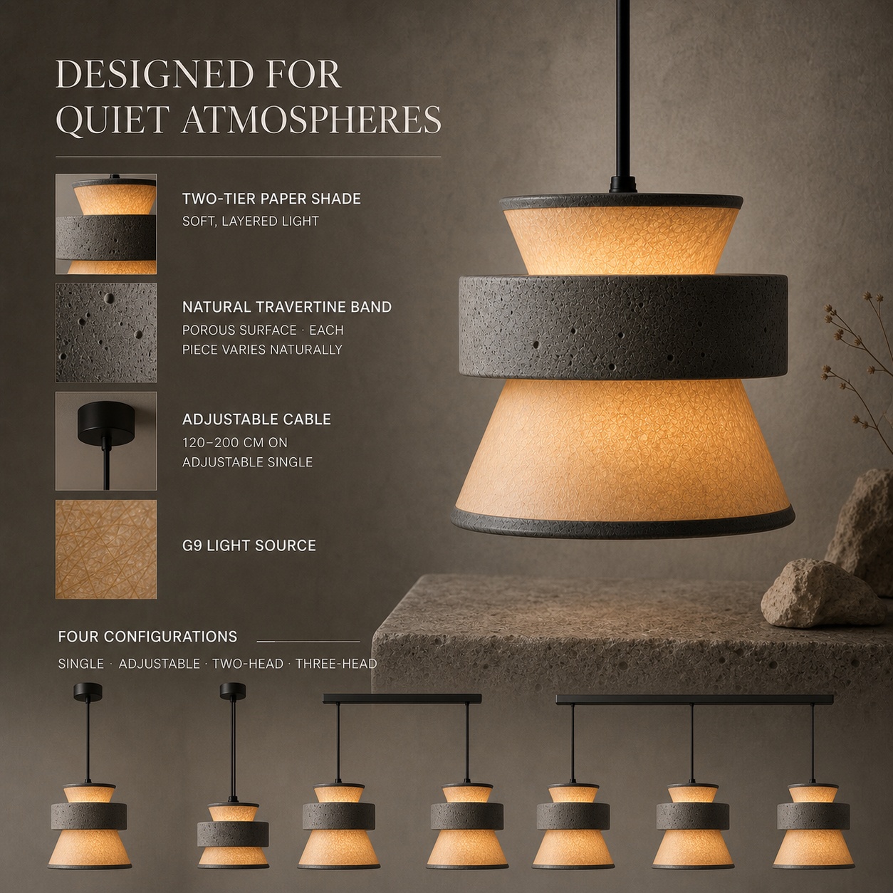 StoneBeamLab natural stone pendant light image 13