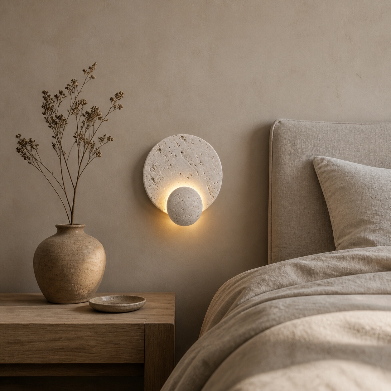 StoneBeamLab 22 by 26 cm white travertine wall light image 4