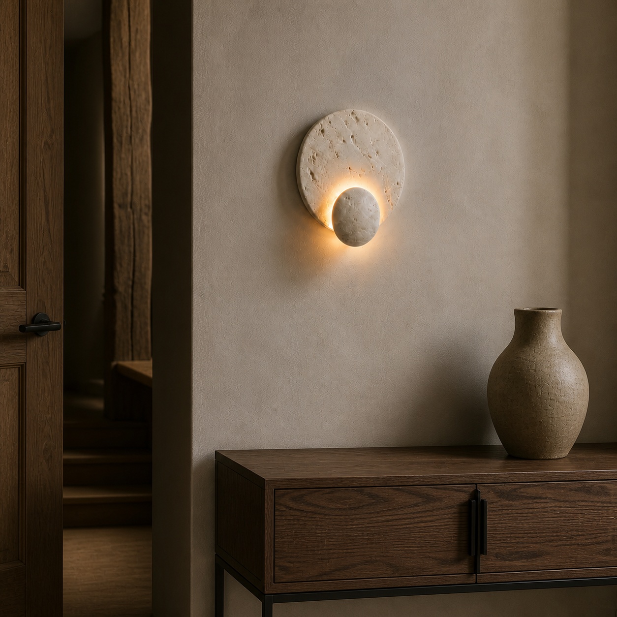 StoneBeamLab 22 by 26 cm white travertine wall light image 8
